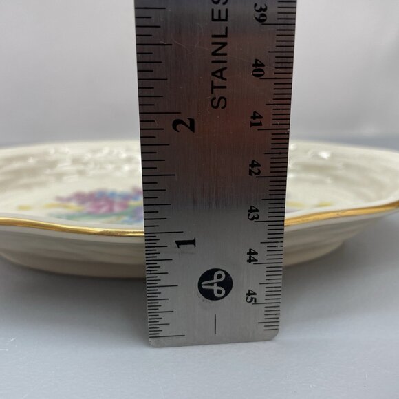 Vintage Lenox Floral Basket Weave Dish Tray Candy Trinket Porcelain Gold Trim - Picture 5 of 7